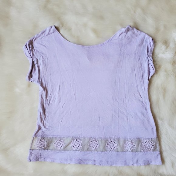 Free People Lavender Striped Embroidered Tee Sz XS - Picture 3 of 10